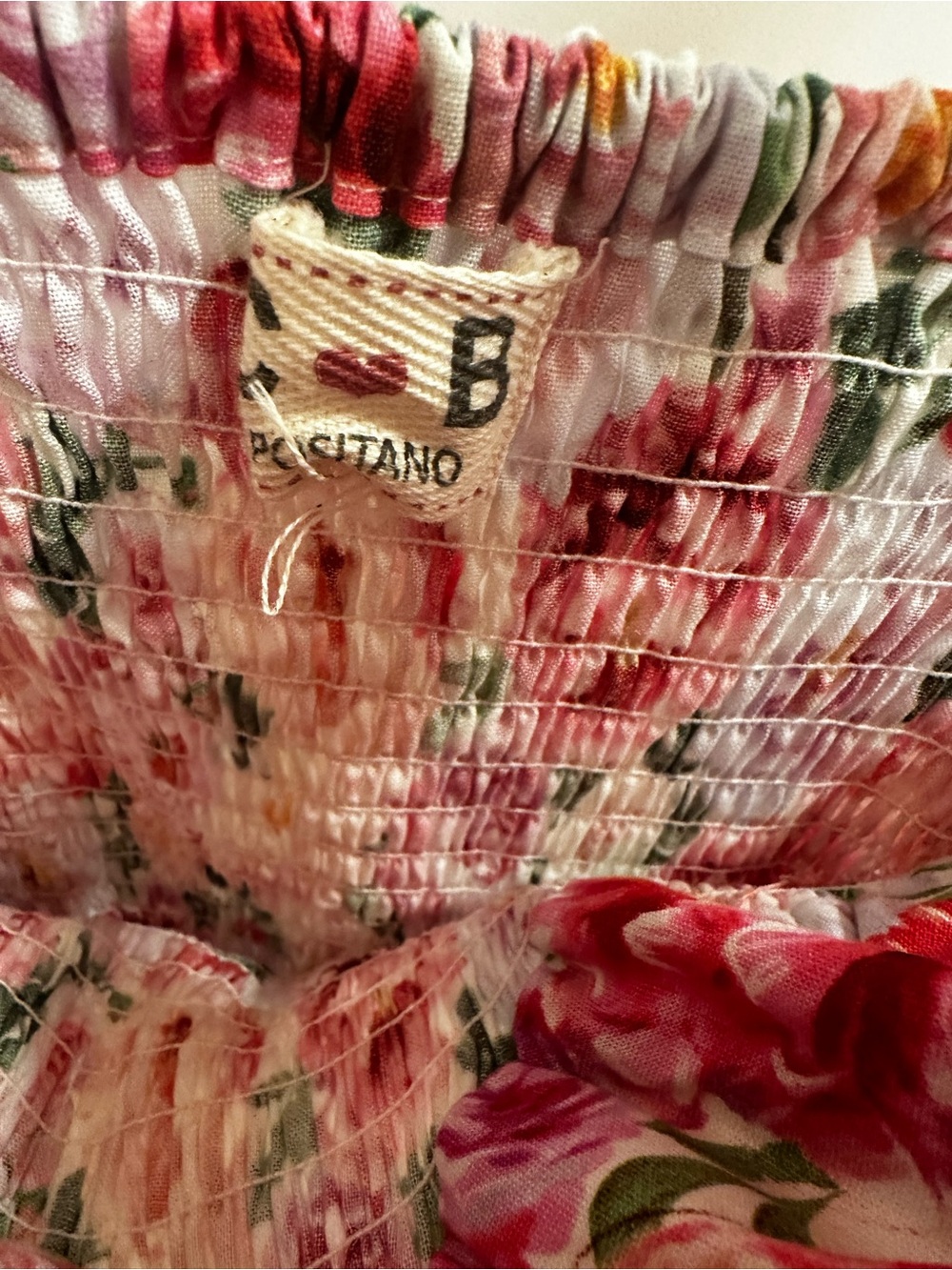 Floral Pink Smocked Mini Dress with V-Neckline - Picture 5 of 9